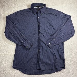 Tommy Hilfiger American Classics Men Navy Plaid L/S 16.5 34-35 Button Down Shirt